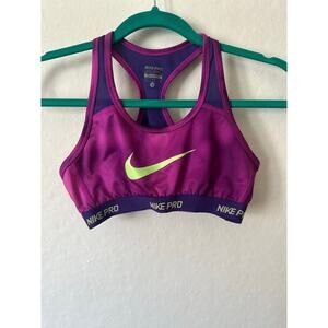 Nike Pro Girls Dri-Fit Sports Bra, Purple & Neon Green, Racerback, Large